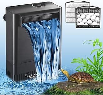 Turtle Tank Filter Aquarium Filter Power Adjustable 20-75 Gal. 290GPH Large Internal Filter 3-Stage Waterfall Bio-Filtration Low Water Level for Freshwater Saltwater Fish Tank Reptile Shrimp Frog
