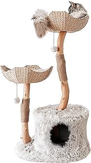 Mau Lifestyle Modern Cat Tree Tower, Real Branch Luxury Cat Condo, Wood Cat Tower, Scratching Tree, Cat Lover Gift