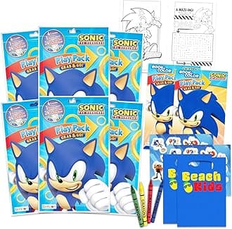Sonic Birthday Party Favors and Supplies Set - Bundle with 6 Sonic Activity Play Packs for Boys, Girls with Mini Coloring Books, Loot Bags, and More | Sonic the Hegehog Party Favors for Kids